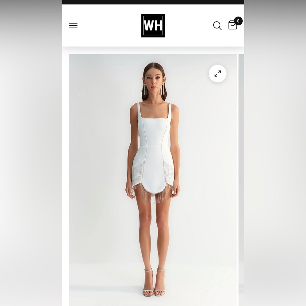 White Mini Dress with beaded fringe hem